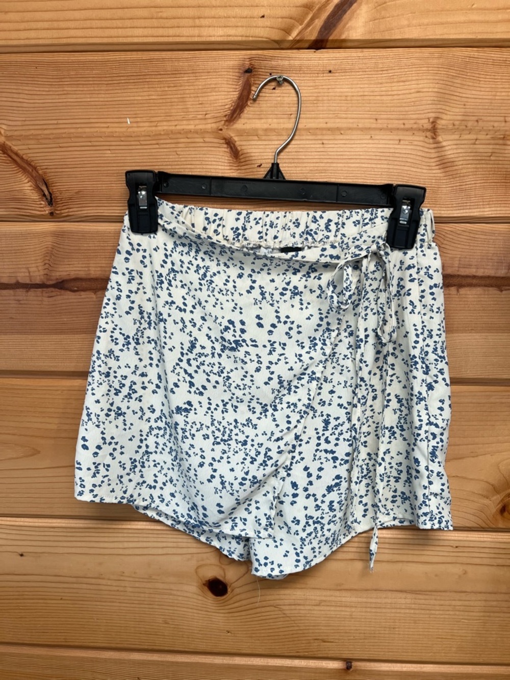 SHEIN White Skort with Blue Floral Print and Side Tie